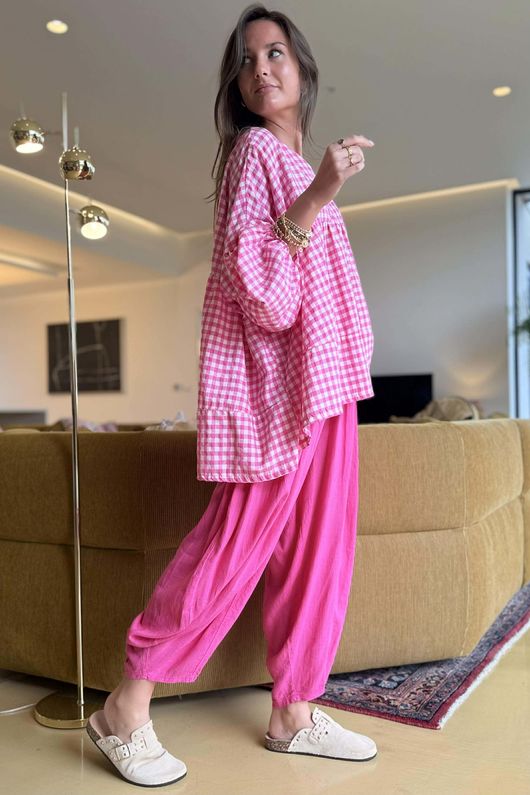 Nonni Gingham Artist Smock Hot Pink